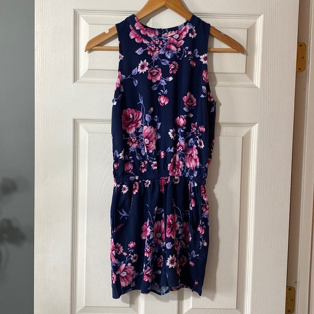 Pink Rose Floral Romper with pockets